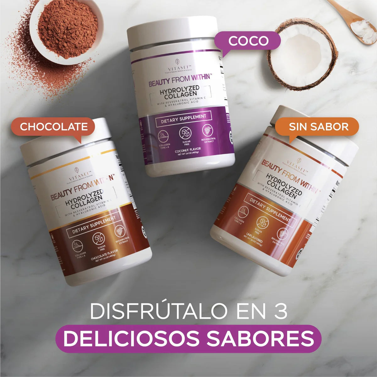 Péptidos de colágeno con resveratrol y ácido hialurónico - Sin Sabor