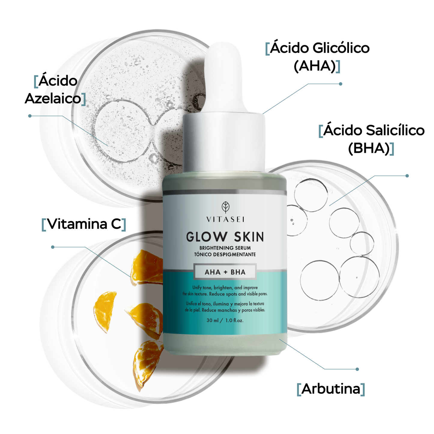 GLOW SKIN - tónico facial despigmentante iluminador con ácidos AHA y BHA