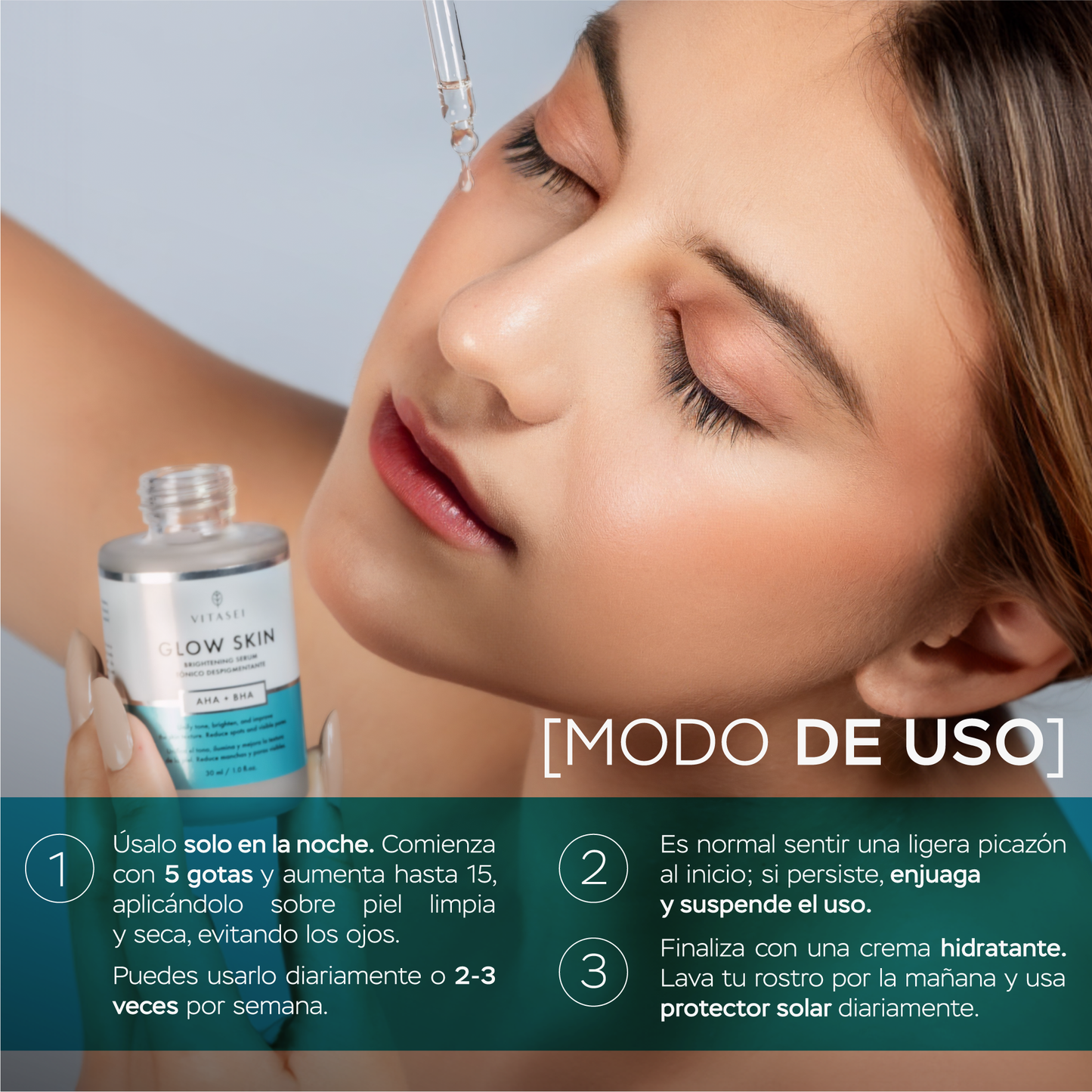 GLOW SKIN - tónico facial despigmentante iluminador con ácidos AHA y BHA
