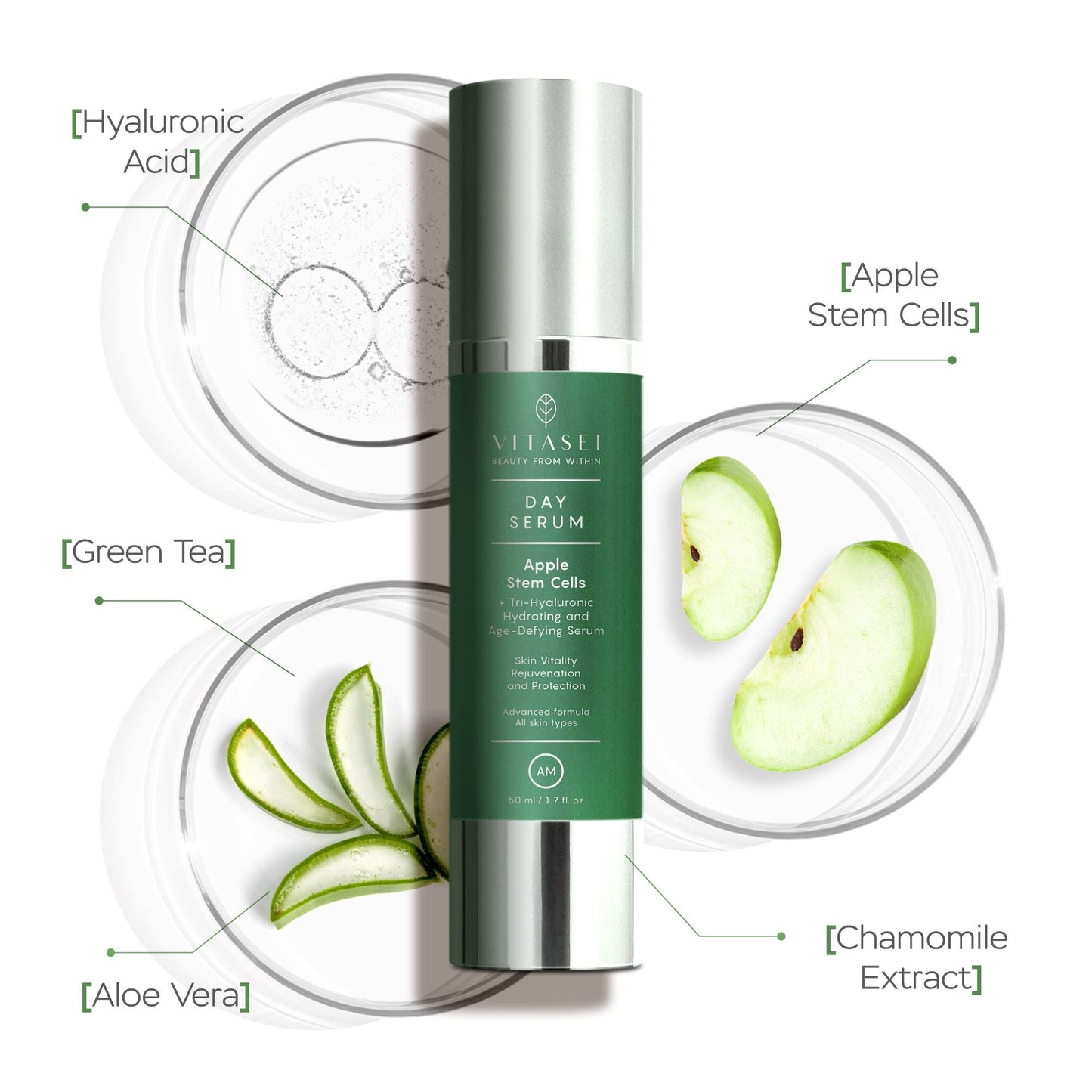 Day and night serums with apple stem cells +  Eyemask patch with caviar and collagen crystals + Magnetic mask with dead sea mud