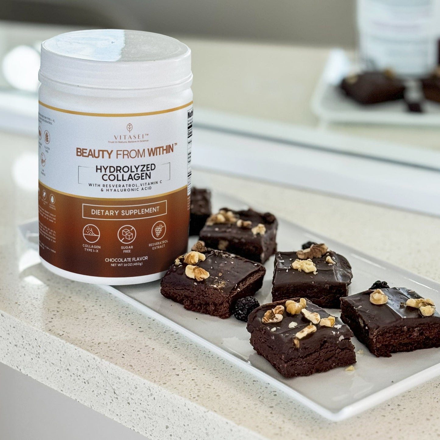 Chocolate Collagen Peptides with  Resveratrol and Hyaluronic Acid Duo