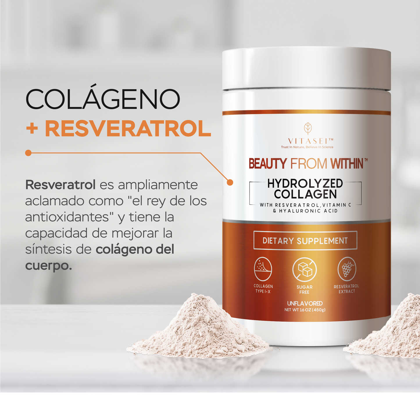 Péptidos de colágeno con resveratrol y ácido hialurónico - Sin Sabor