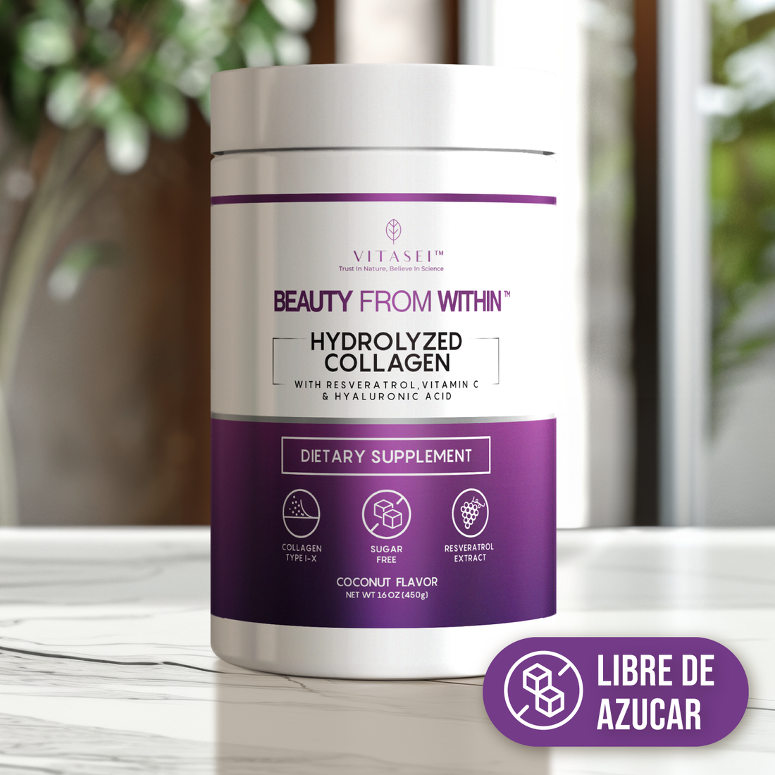 Péptidos de colágeno con resveratrol y ácido hialurónico - sabor a coco