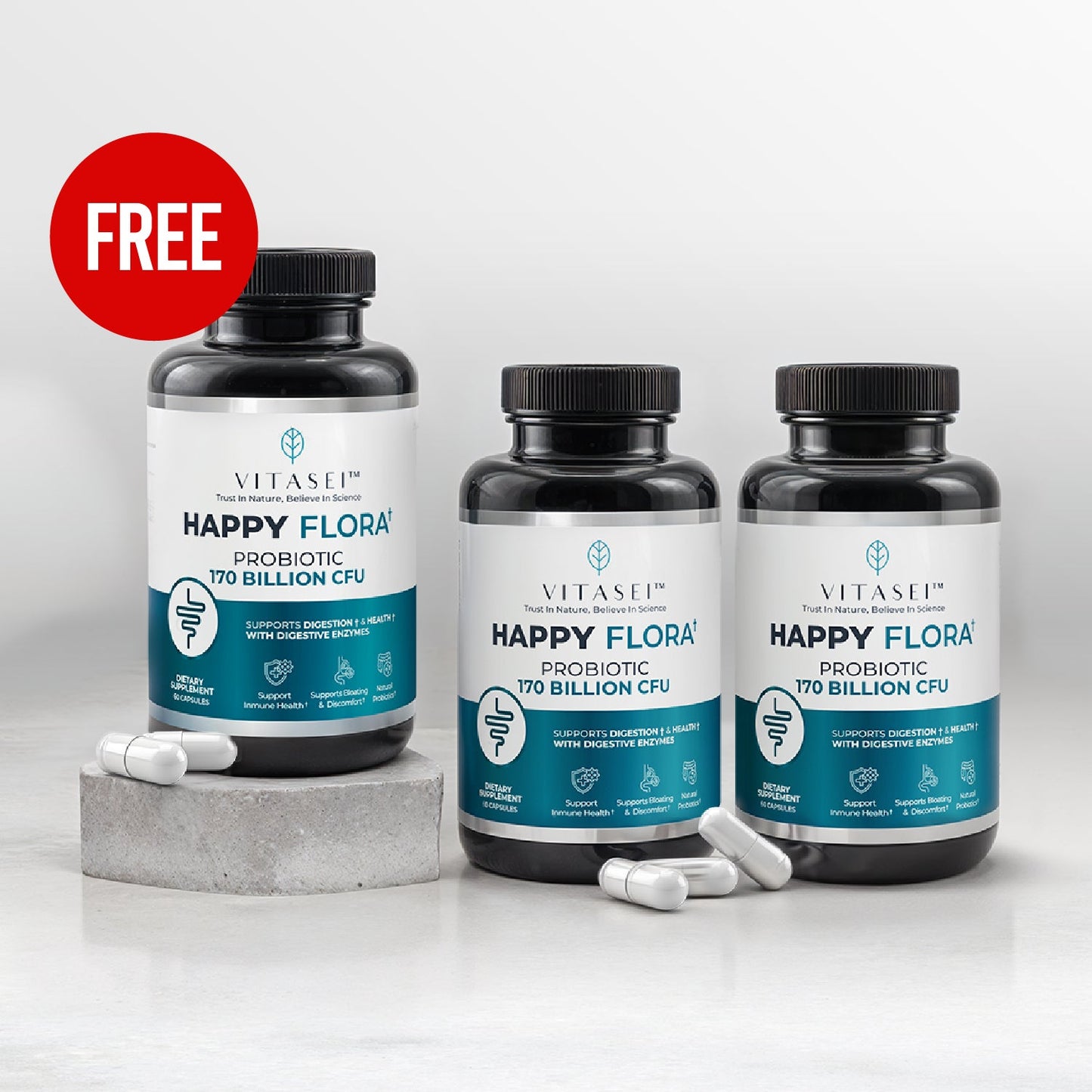 BEST SELLER! Buy 2 HAPPY FLORA probiotics for gut health and get 1 FREE!