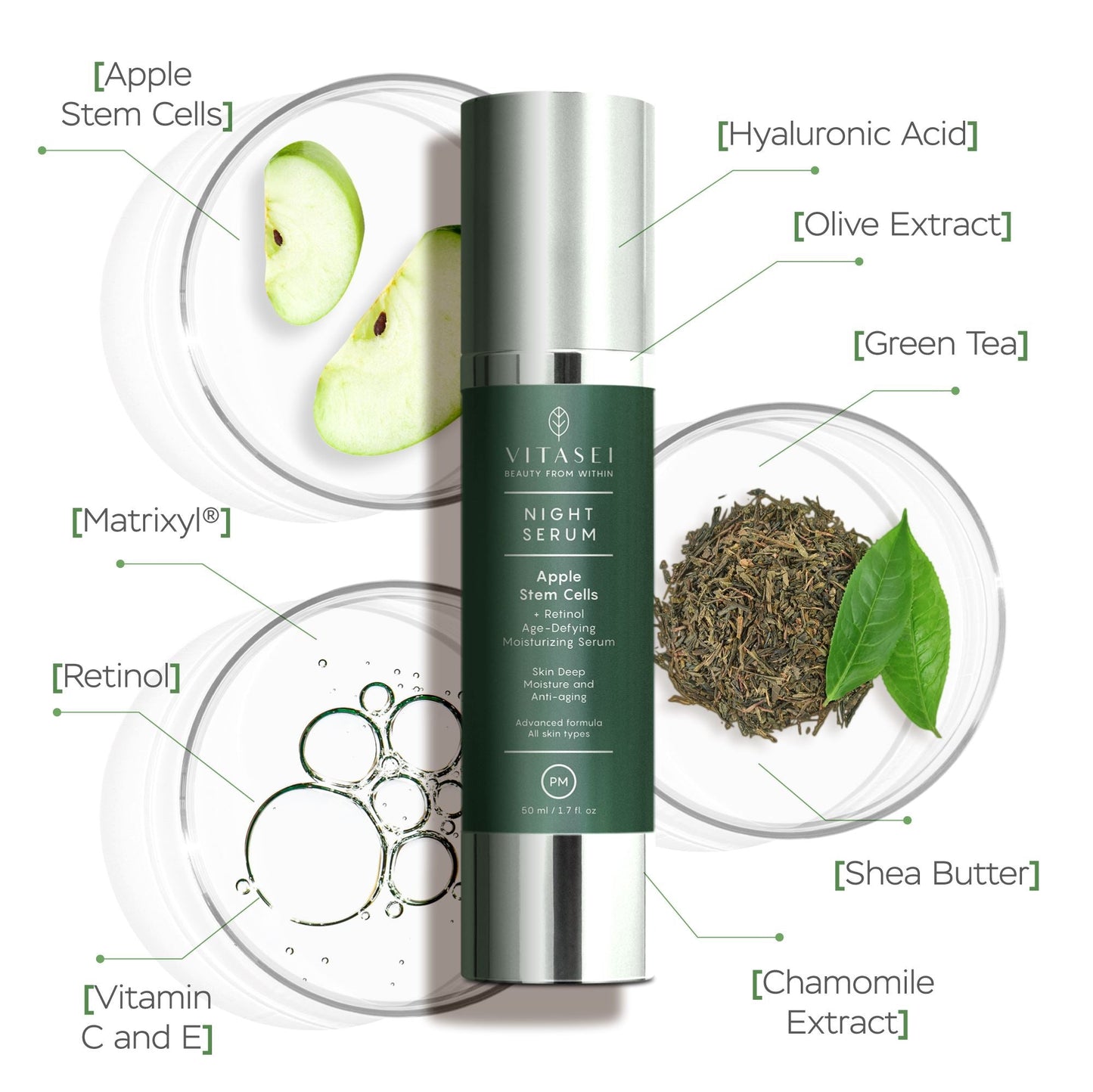 Day and night serums with apple stem cells +  Eyemask patch with caviar and collagen crystals + Magnetic mask with dead sea mud