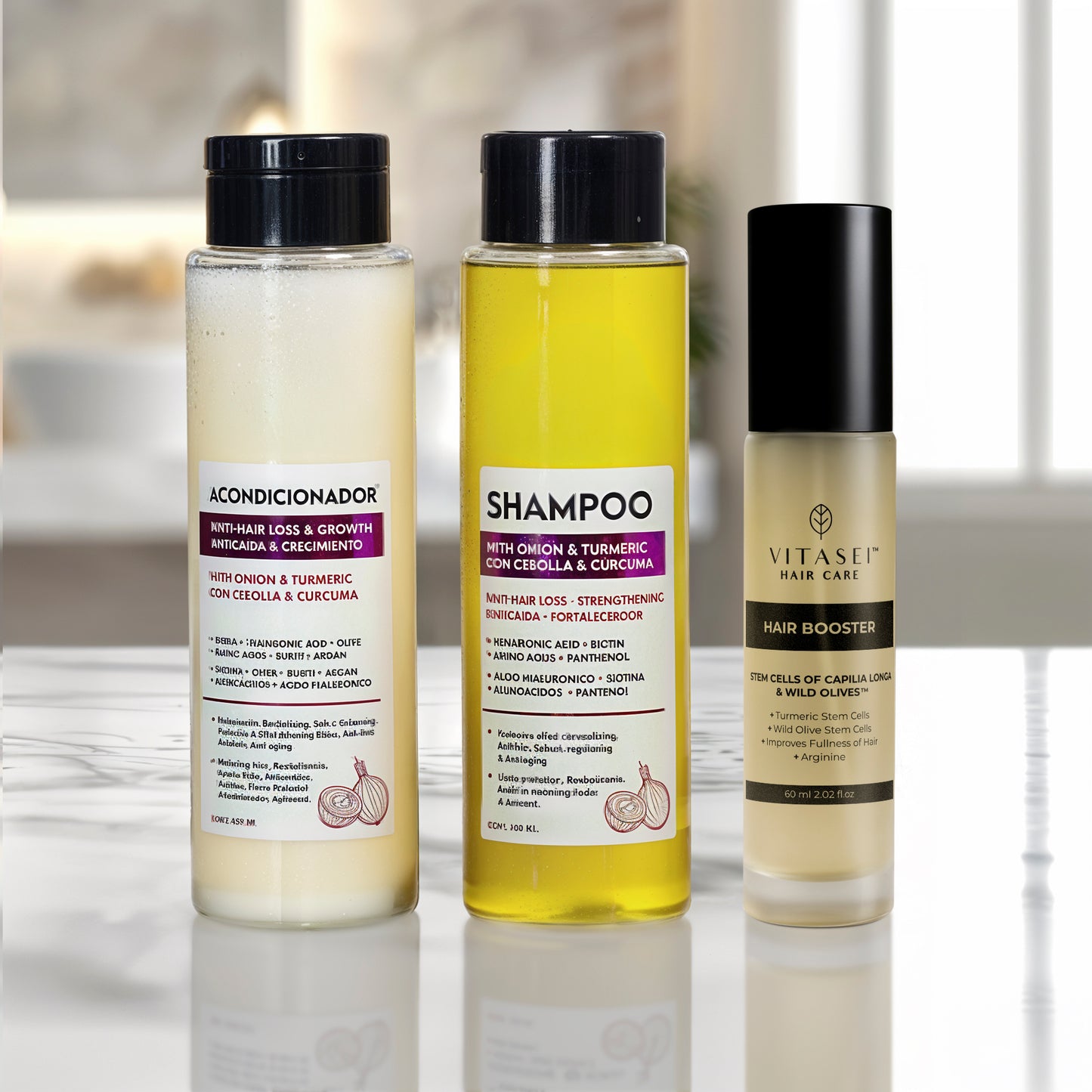 Shampoo de cebolla + acondicionador + activador de crecimiento capilar