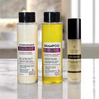 Shampoo de cebolla + acondicionador + activador de crecimiento capilar
