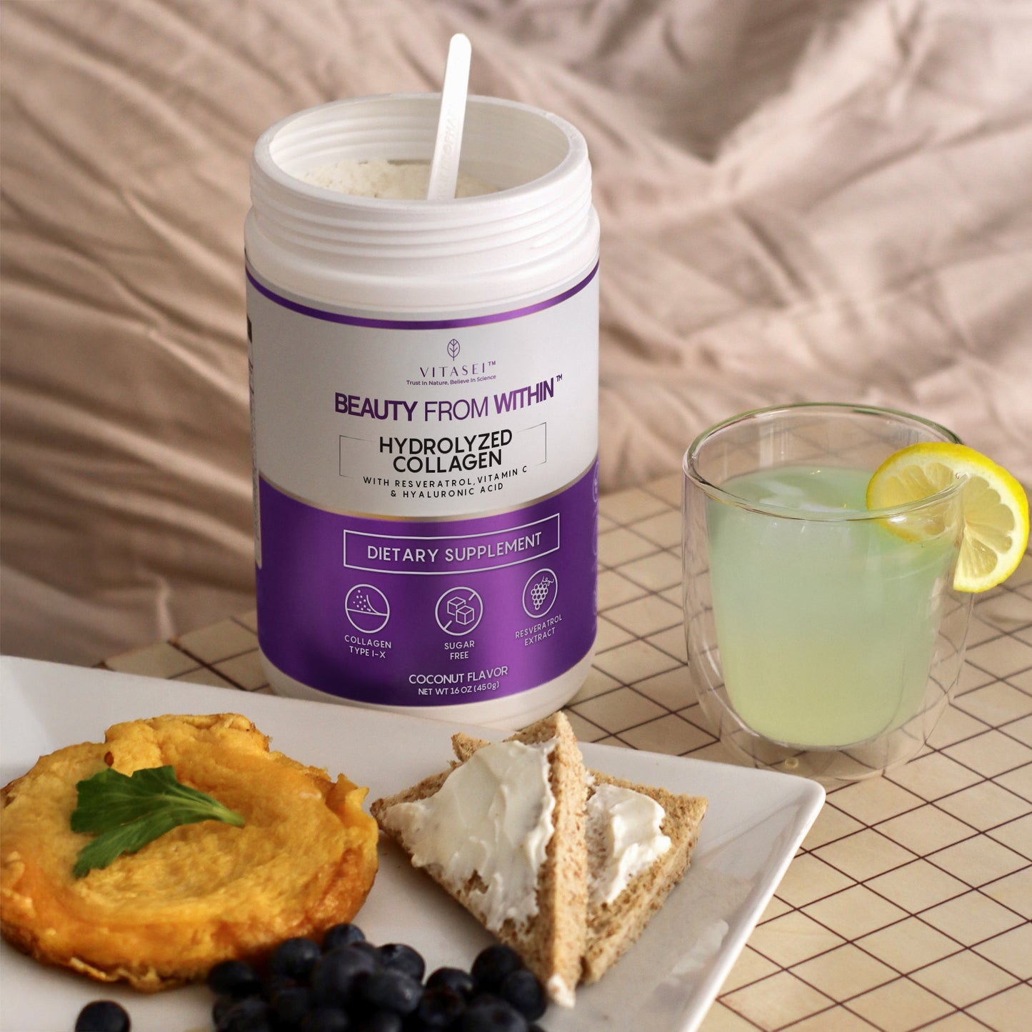 Péptidos de colágeno con resveratrol y ácido hialurónico - sabor a coco