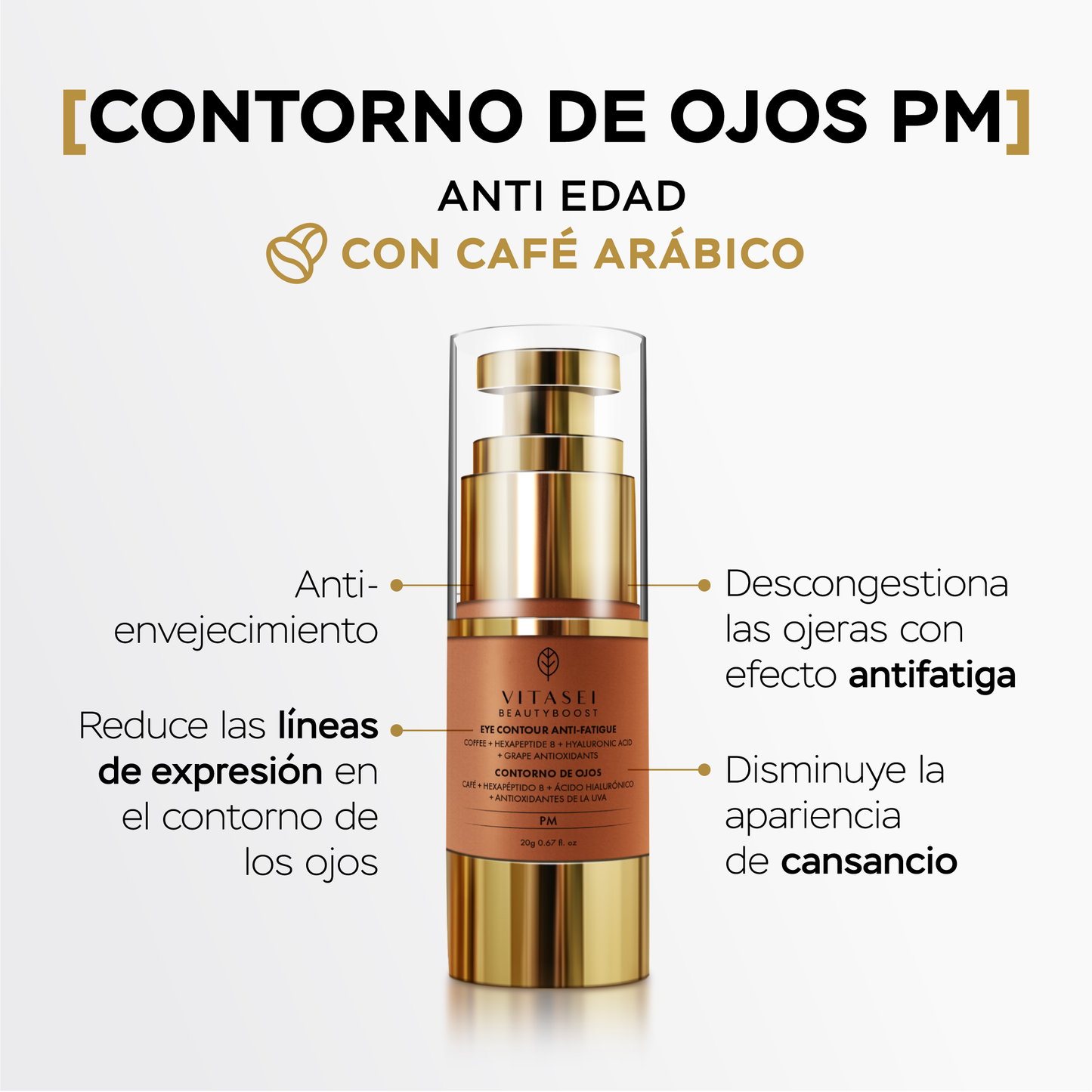 Contorno ojos noche anti-fatiga con hexapéptidos y ácido hialurónico