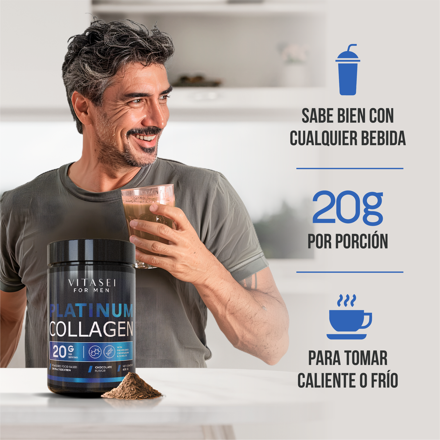 Colágeno para hombres con BCAA´S y proteína de suero - sabor chocolate