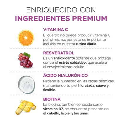 Péptidos de colágeno en cápsulas con biotina y ácido hialurónico