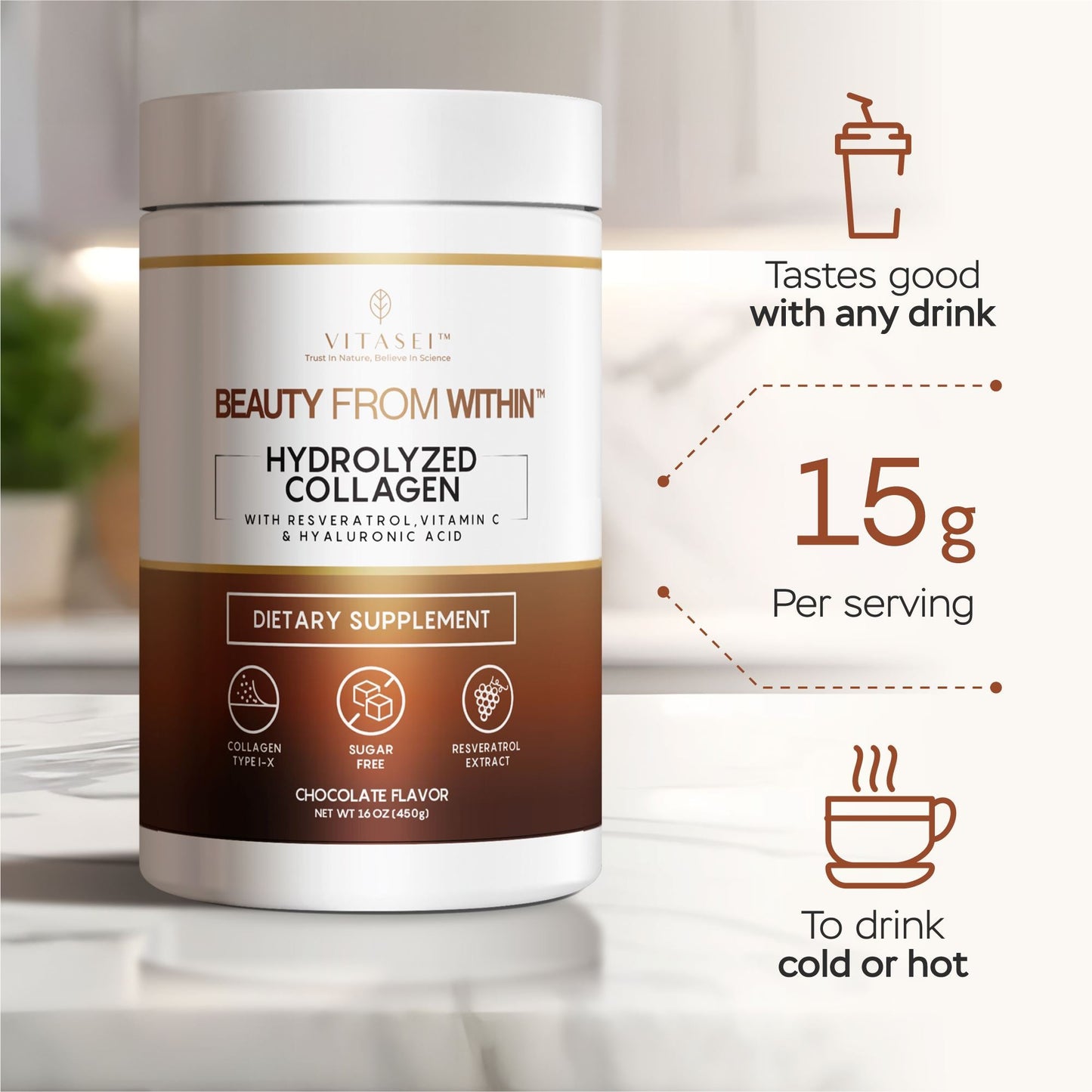 Chocolate Collagen Peptides with Resveratrol and Hyaluronic Acid