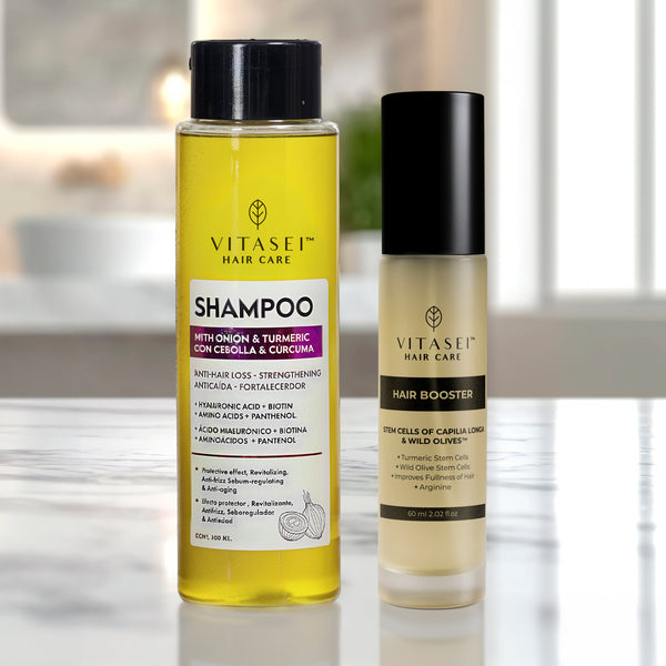 Activador Capilar con células madre de cúrcuma y oliva + Shampoo anti caída con cebolla