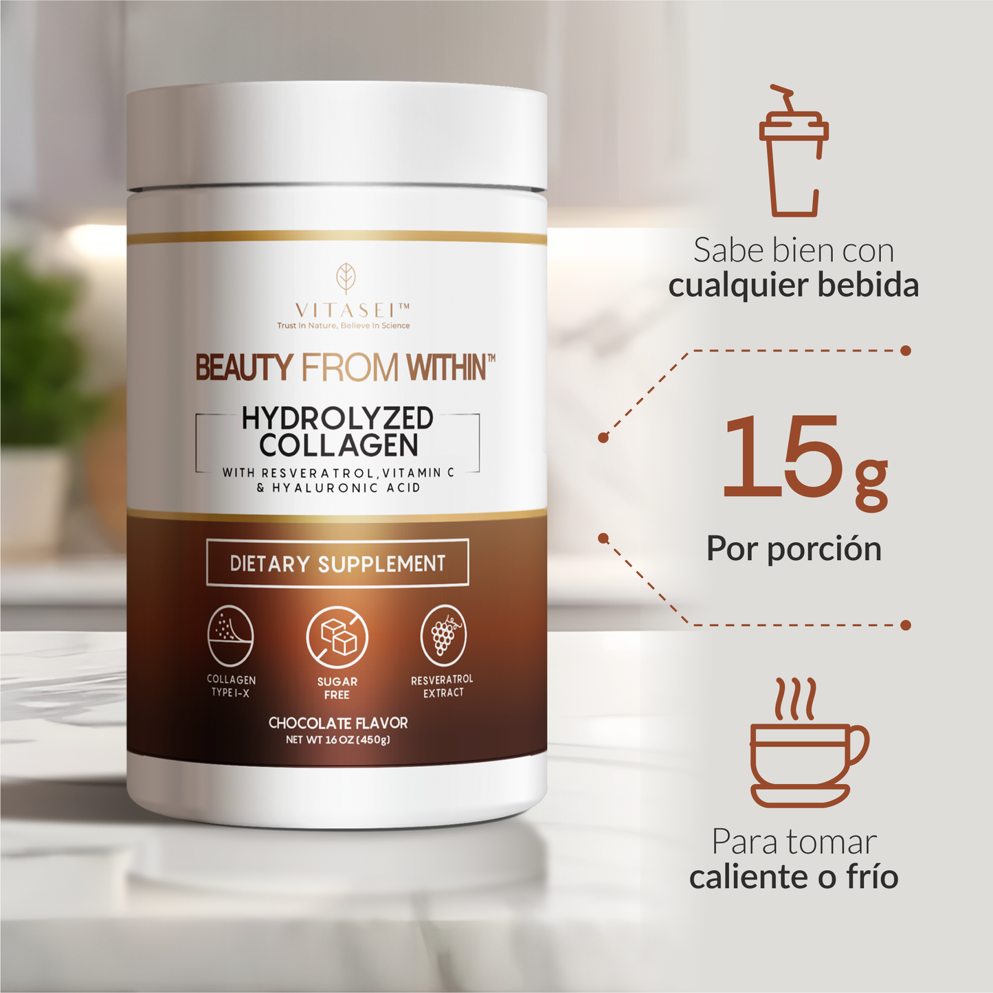 Péptidos de colágeno con resveratrol y ácido hialurónico - chocolate