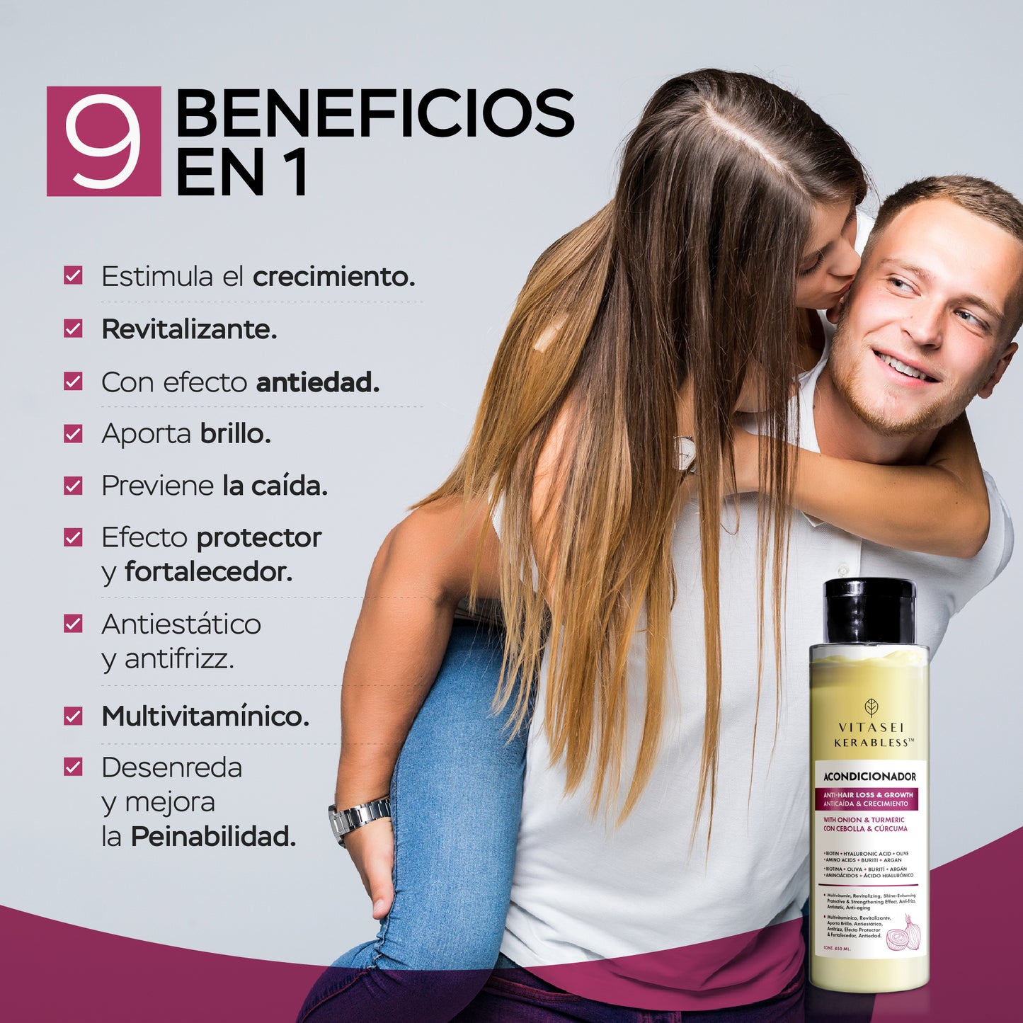 Acondicionador anti caída y crecimiento con cebolla, cúrcuma y aceites exóticos