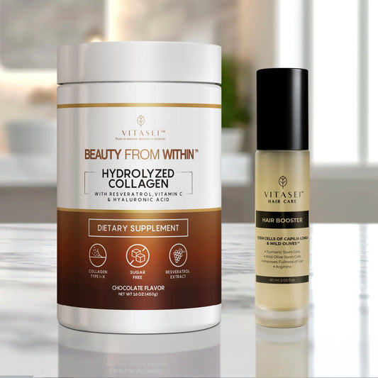 Chocolate Collagen Peptides with Resveratrol and Hyaluronic Acid + Hair Booster with Stem Cells