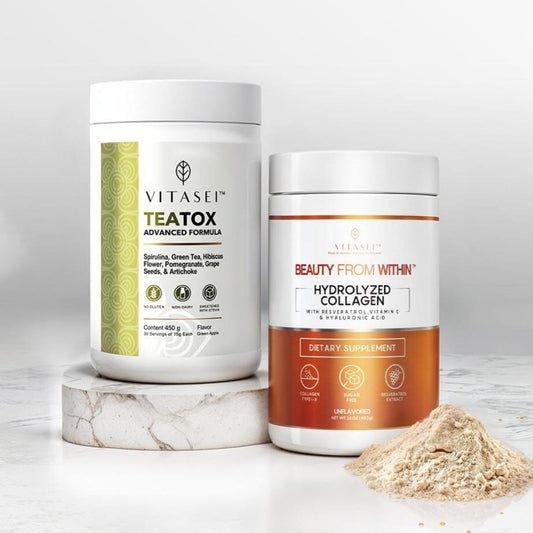 Kit de Colágeno Hidrolizado con Resveratrol sin sabor + Teatox - suplemento detox con Té Verde, Espirulina y Alcachofa