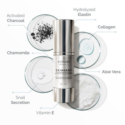 Oxinergy Oxygenating Charcoal Mask + Cream with Prebiotics + Neck And Decollette Stem Cells Serum