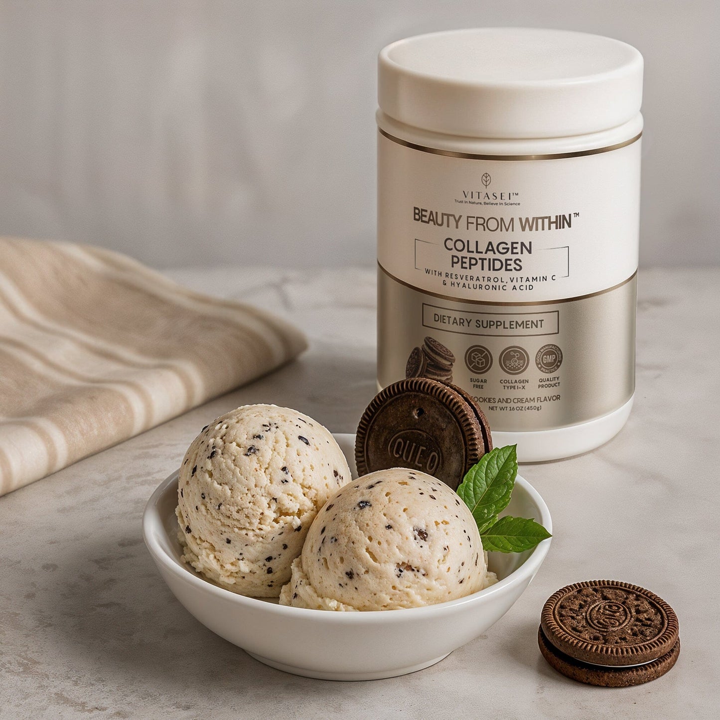 New Cookies and Cream Collagen Peptides with Resveratrol and Hyaluronic Acid