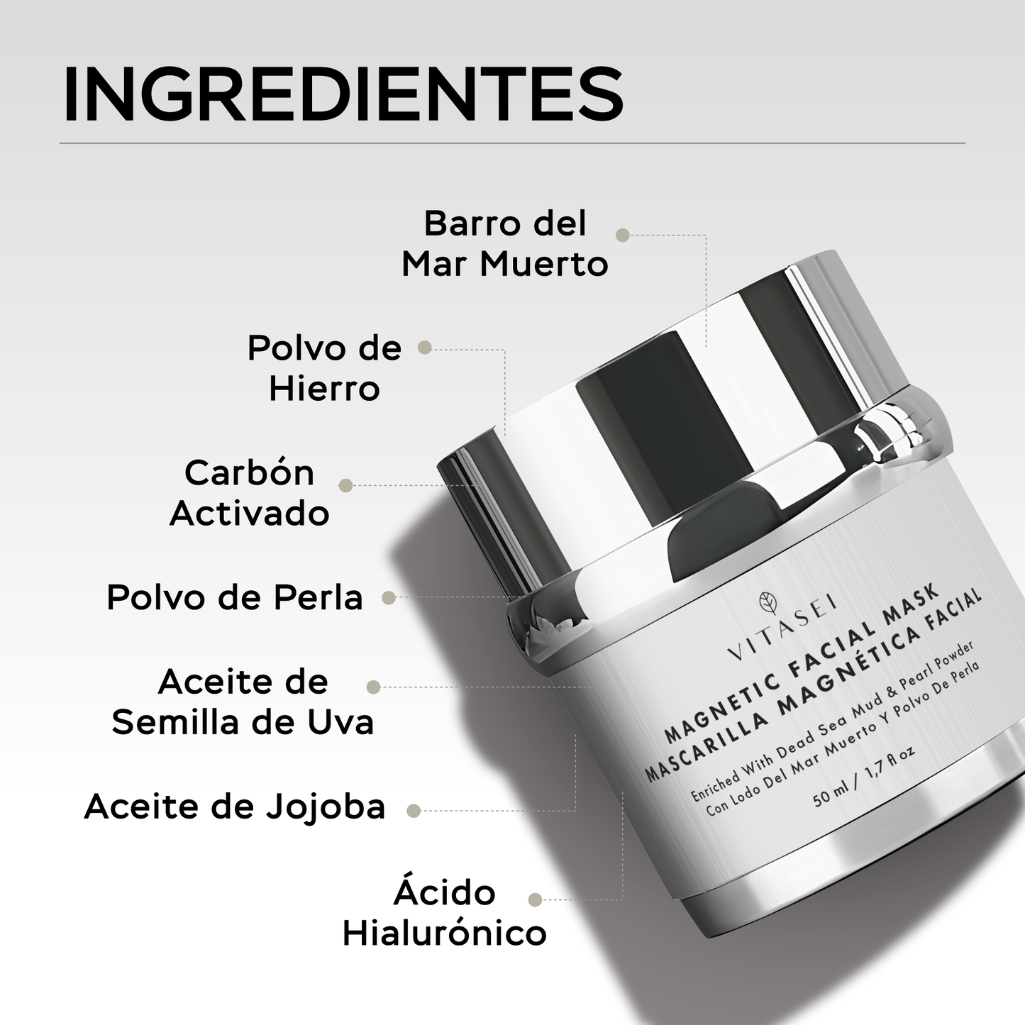 Mascarilla magnética facial con barro del mar muerto y polvo de perla