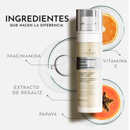 Tónico facial Iluminador con niacinamida, vitamina C y arbutina