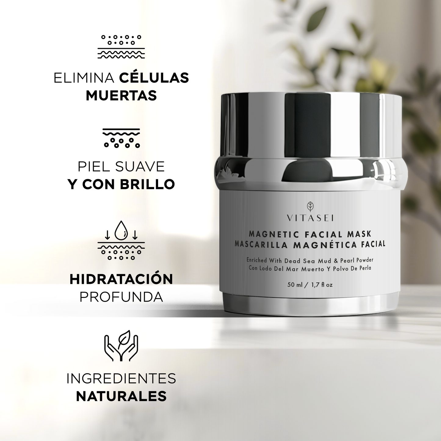 Mascarilla magnética facial con barro del mar muerto y polvo de perla