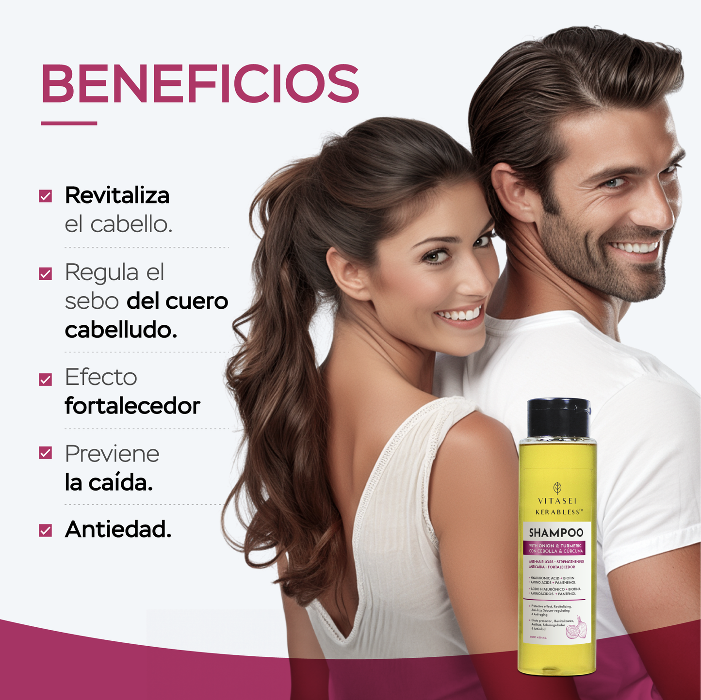 Shampoo anti caída y fortalecedor con cebolla, cúrcuma y pantenol