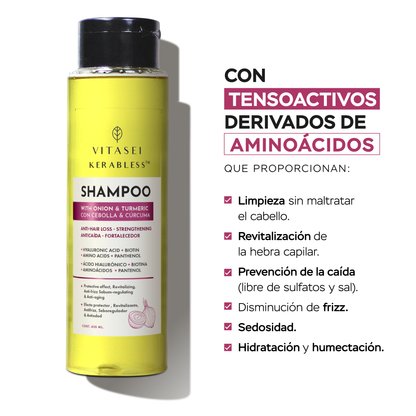 Shampoo anti caída y fortalecedor con cebolla, cúrcuma y pantenol