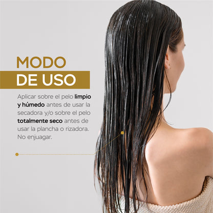 Termo protector extra brillo con biokeratina, trealosa y leche de almendras