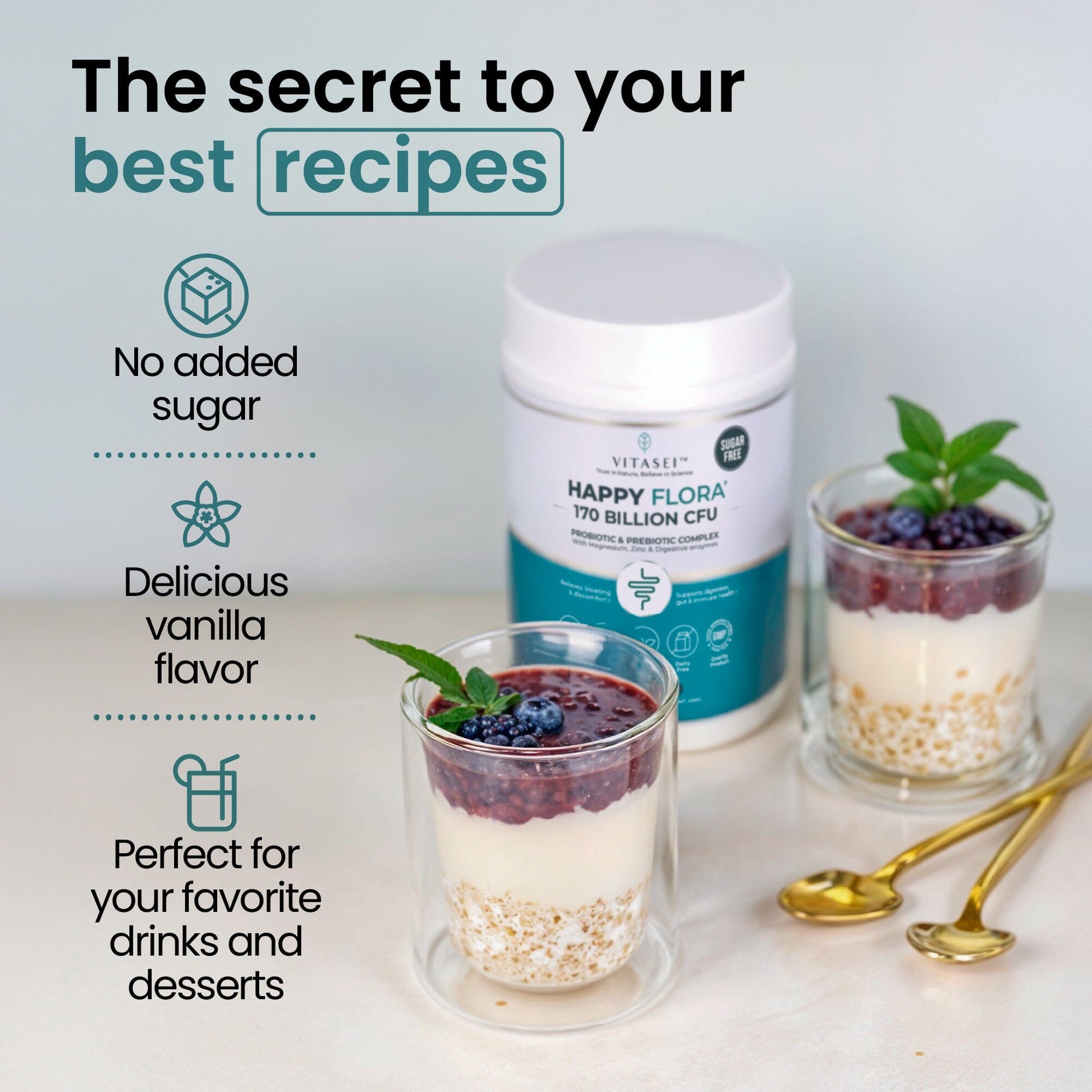 Happy Flora Probiotic & Prebiotic Complex with Magnesium and Zinc, 170 Billion CFU for Gut Health
