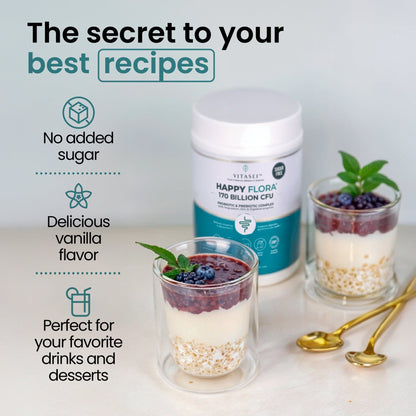 Happy Flora Probiotic & Prebiotic Complex with Magnesium and Zinc, 170 Billion CFU for Gut Health