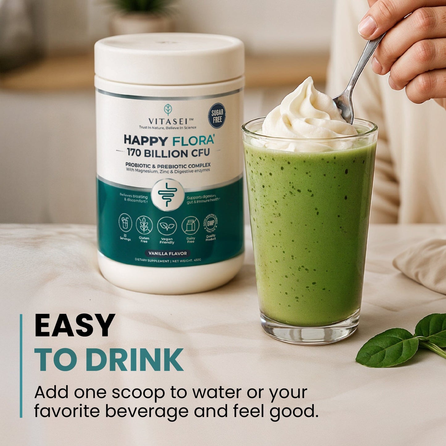 Happy Flora Probiotic & Prebiotic Complex with Magnesium and Zinc, 170 Billion CFU for Gut Health