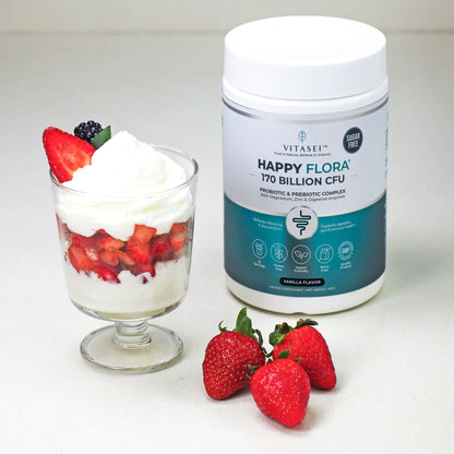 Happy Flora Probiotic & Prebiotic Complex with Magnesium and Zinc, 170 Billion CFU for Gut Health