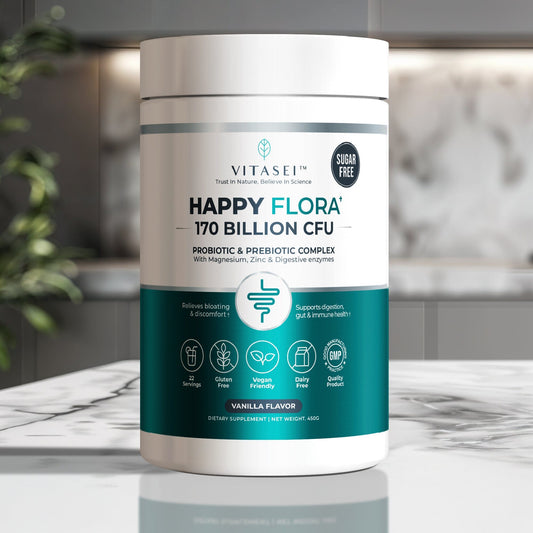 Happy Flora Probiotic & Prebiotic Complex with Magnesium and Zinc, 170 Billion CFU for Gut Health