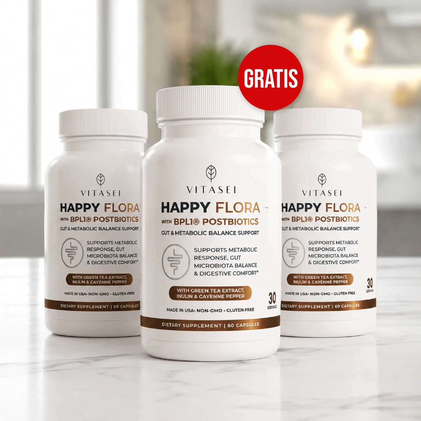Paga 2 Lleva 3 Happy Flora con BPL1® Postbióticos - Equilibrio Intestinal y Metabólico