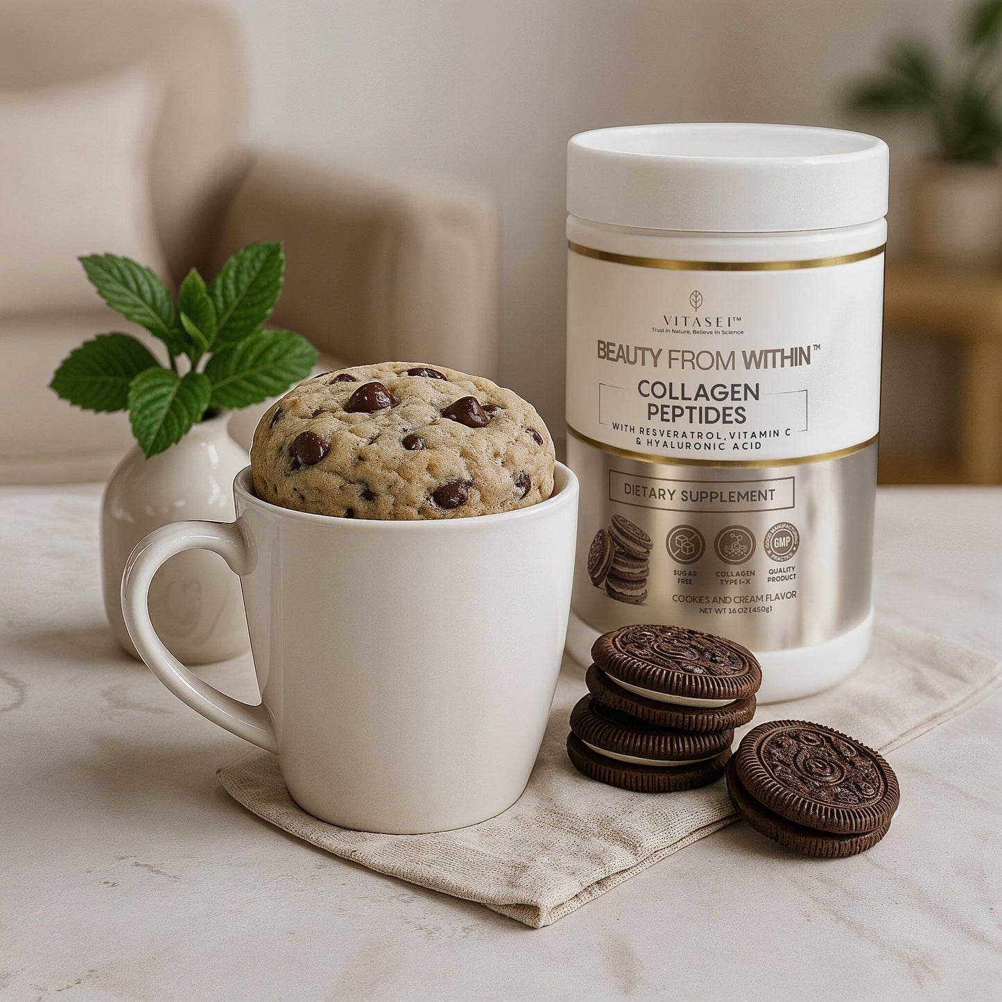 New Cookies and Cream Collagen Peptides with Resveratrol and Hyaluronic Acid