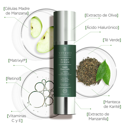 Suero facial noche antiedad con retinol y células madre de manzana