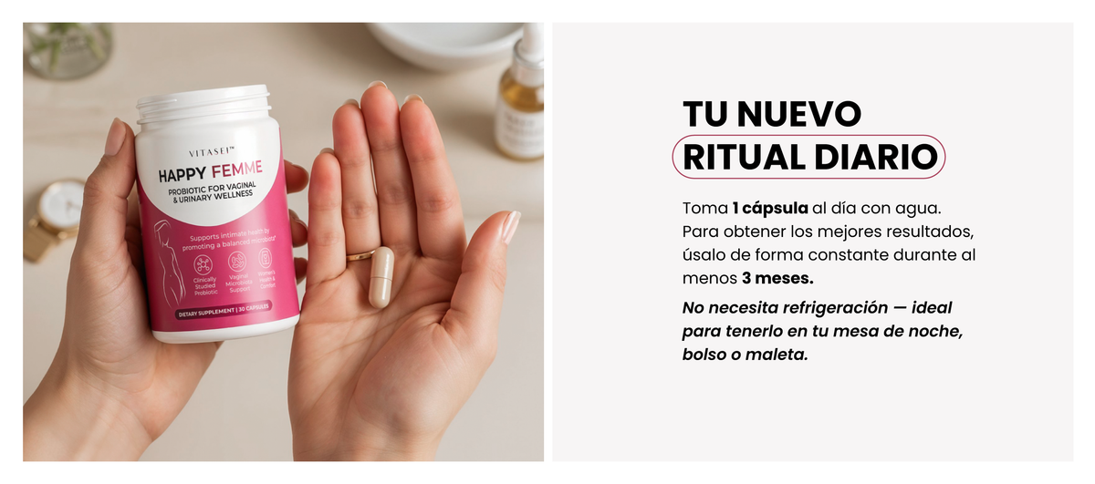 Tu nuevo ritual diario: toma 1 cápsula al día con agua, de forma constante durante al menos 3 meses.