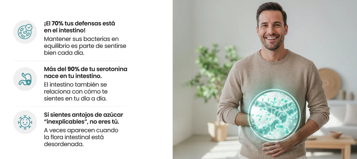 El 70% de tus defensas está en el intestino y más del 90% de tu serotonina nace allí: mantener tu flora en equilibrio es parte de sentirte bien.