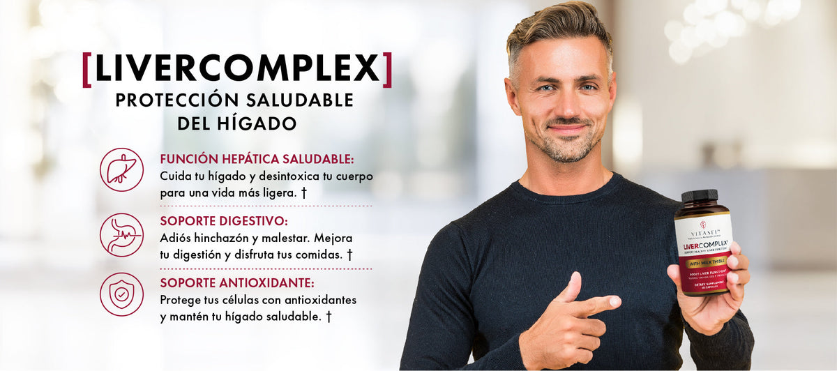LiverComplex, protección saludable del hígado: función hepática saludable, soporte digestivo y soporte antioxidante.
